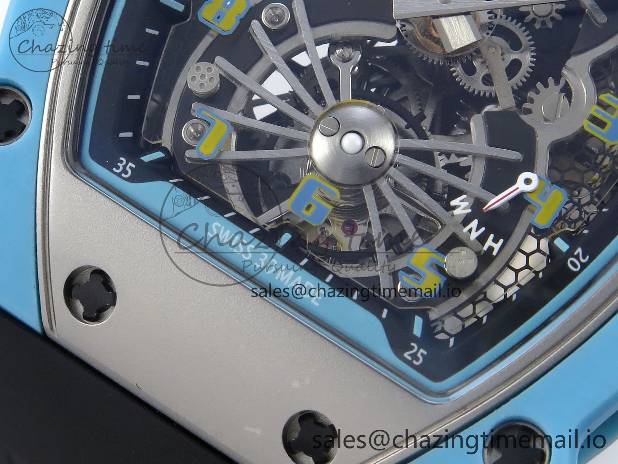 RM021 Tourbillon Blue Quartz Fiber Black Carbon RMF Best Edition on Black Rubber Strap