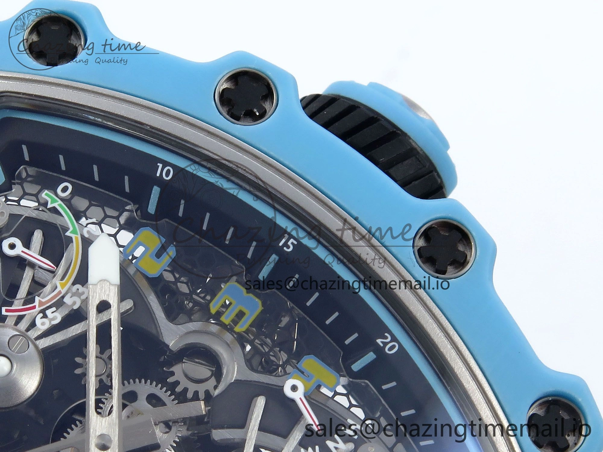 RM021 Tourbillon Blue Quartz Fiber Black Carbon RMF Best Edition on Black Rubber Strap