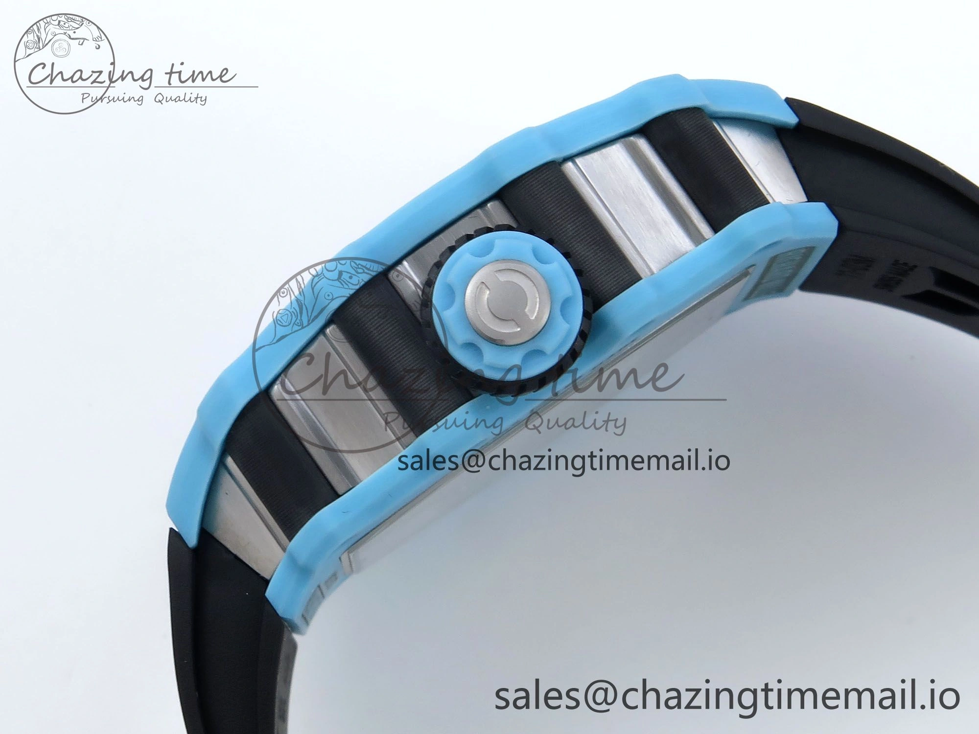 RM021 Tourbillon Blue Quartz Fiber Black Carbon RMF Best Edition on Black Rubber Strap