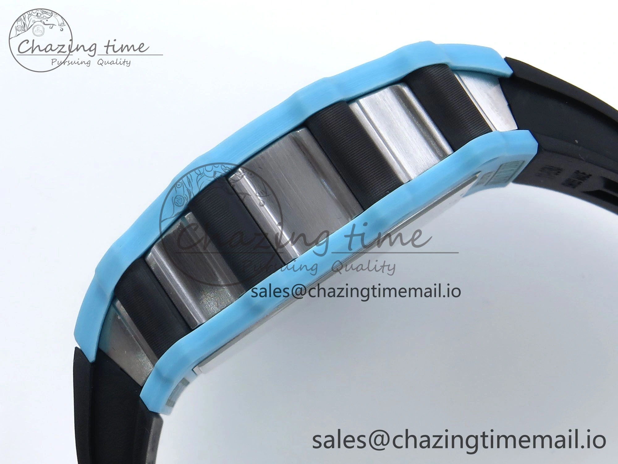 RM021 Tourbillon Blue Quartz Fiber Black Carbon RMF Best Edition on Black Rubber Strap