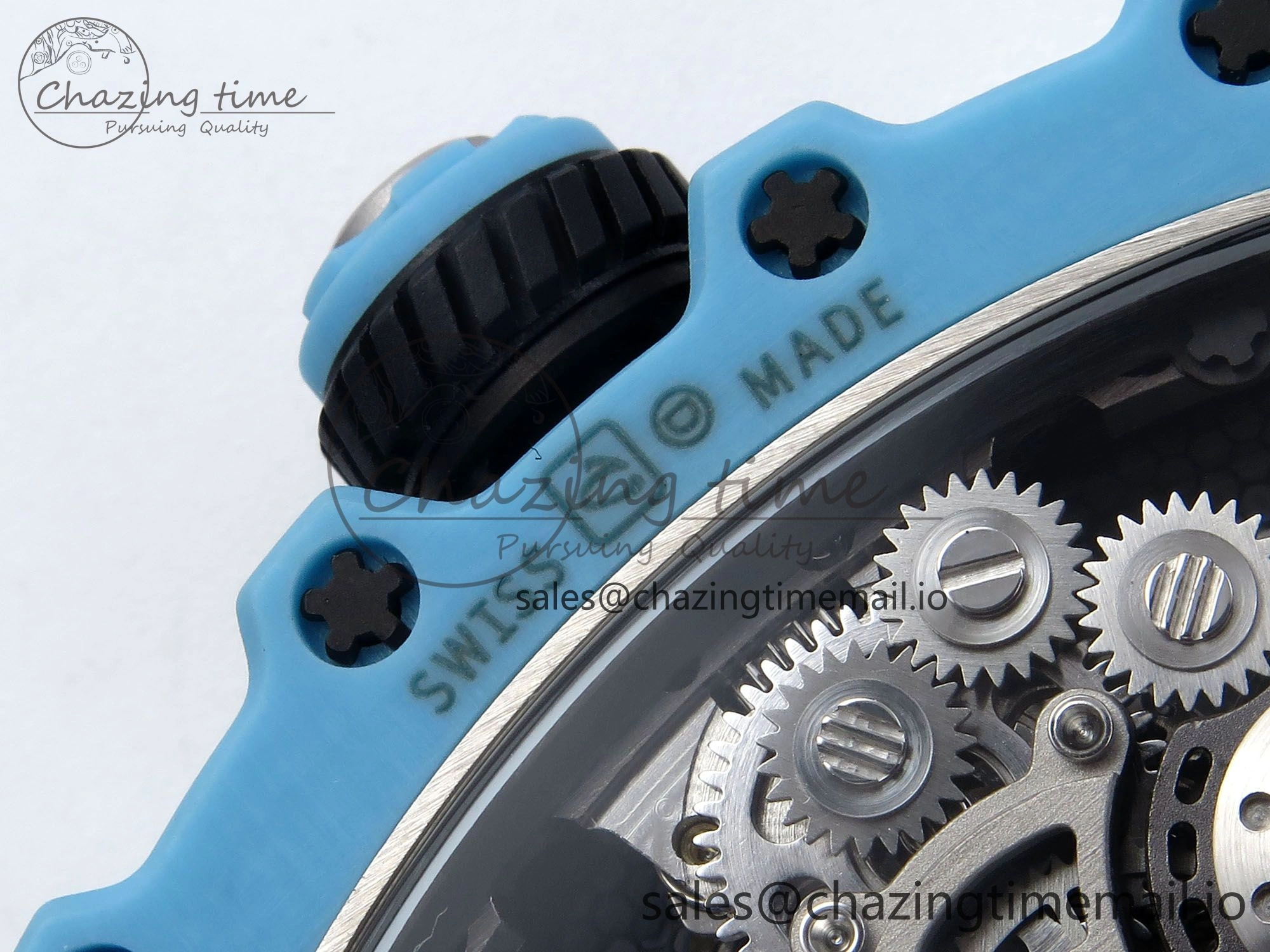 RM021 Tourbillon Blue Quartz Fiber Black Carbon RMF Best Edition on Black Rubber Strap