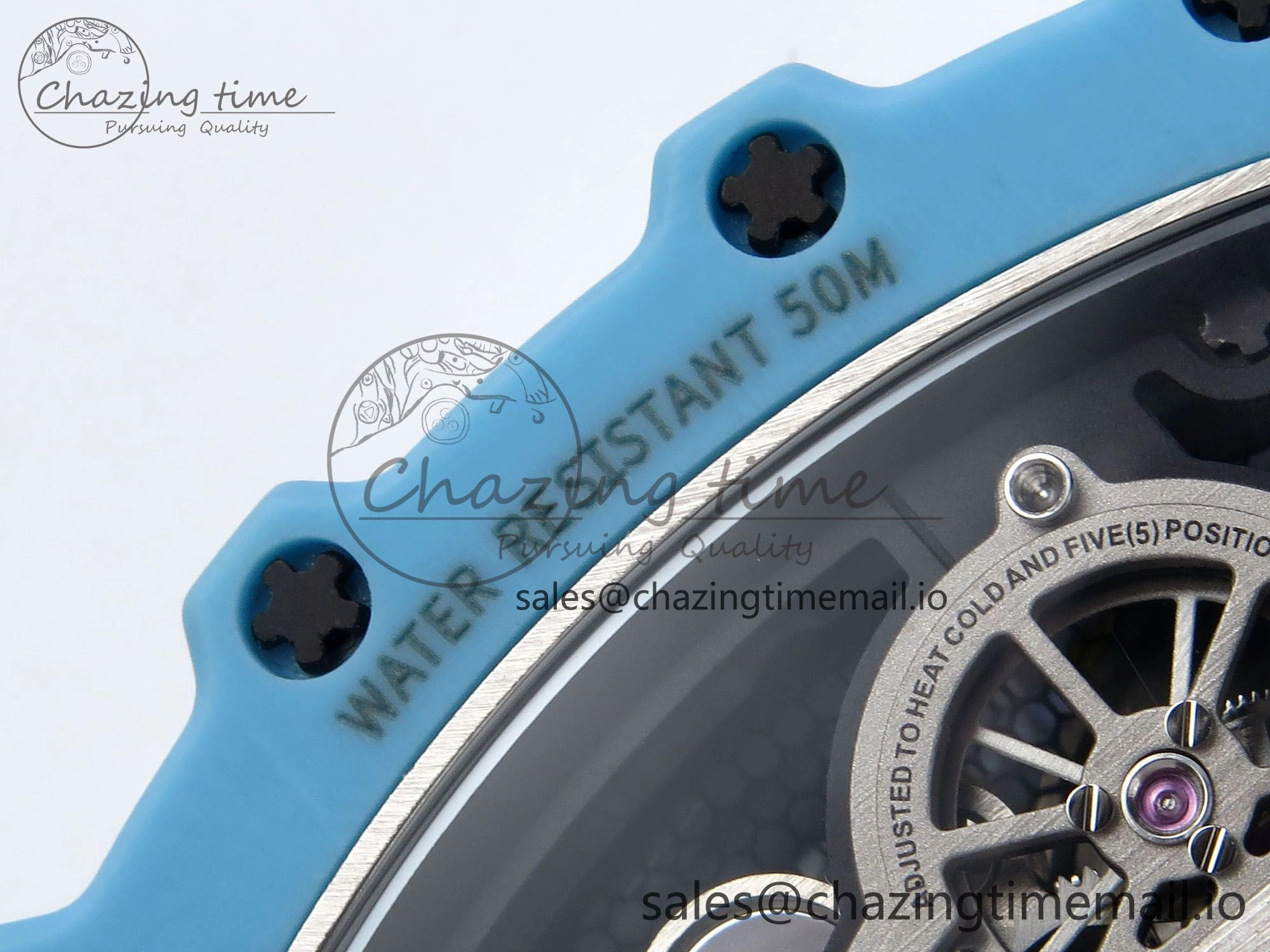 RM021 Tourbillon Blue Quartz Fiber Black Carbon RMF Best Edition on Black Rubber Strap