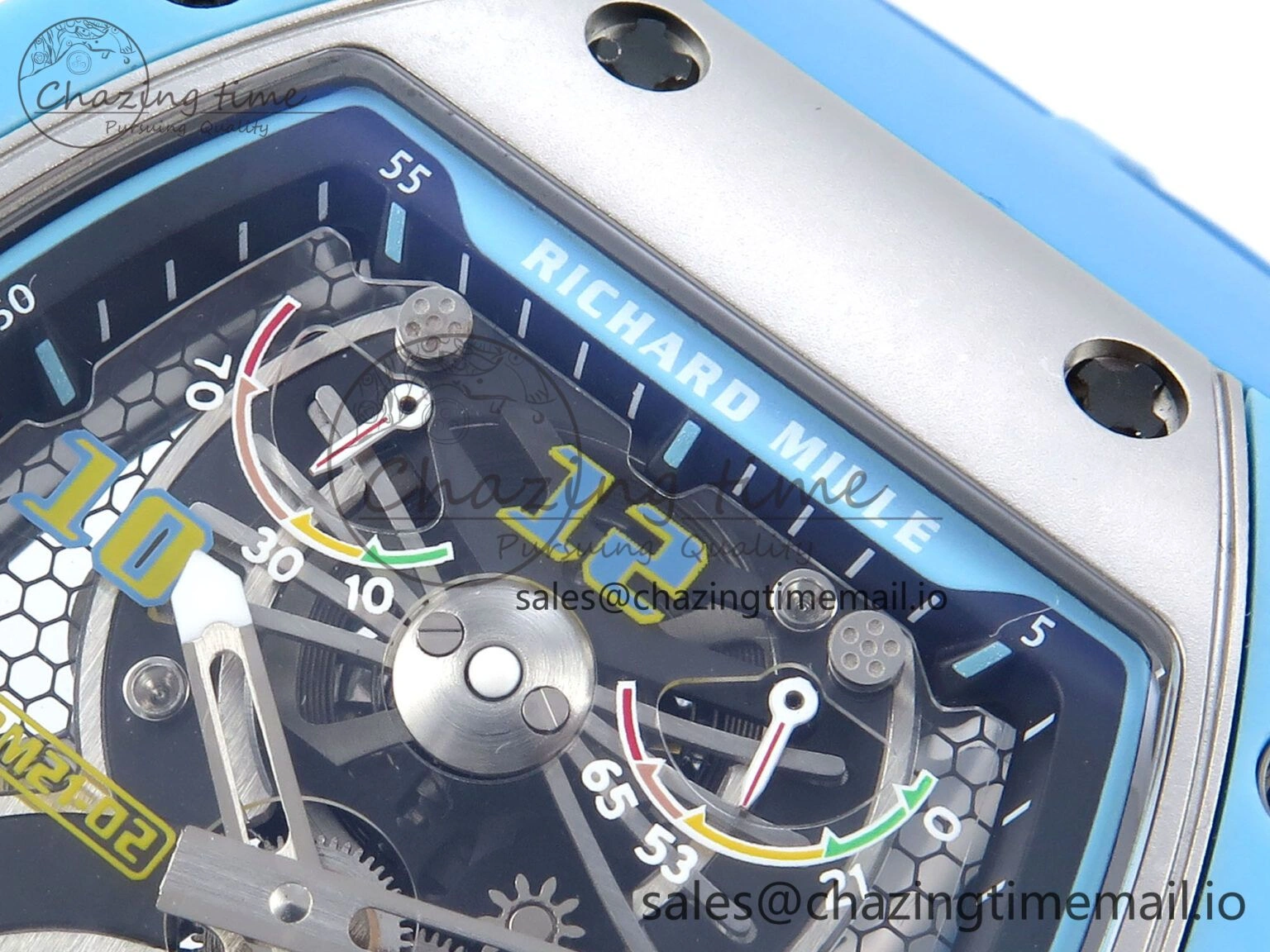 RM021 Tourbillon Blue Quartz Fiber Black Carbon RMF Best Edition on Blue Rubber Strap