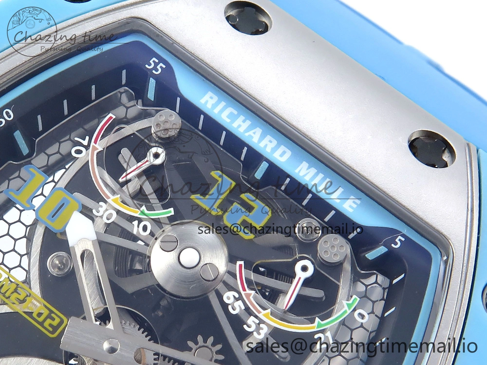 RM021 Tourbillon Blue Quartz Fiber Black Carbon RMF Best Edition on Blue Rubber Strap