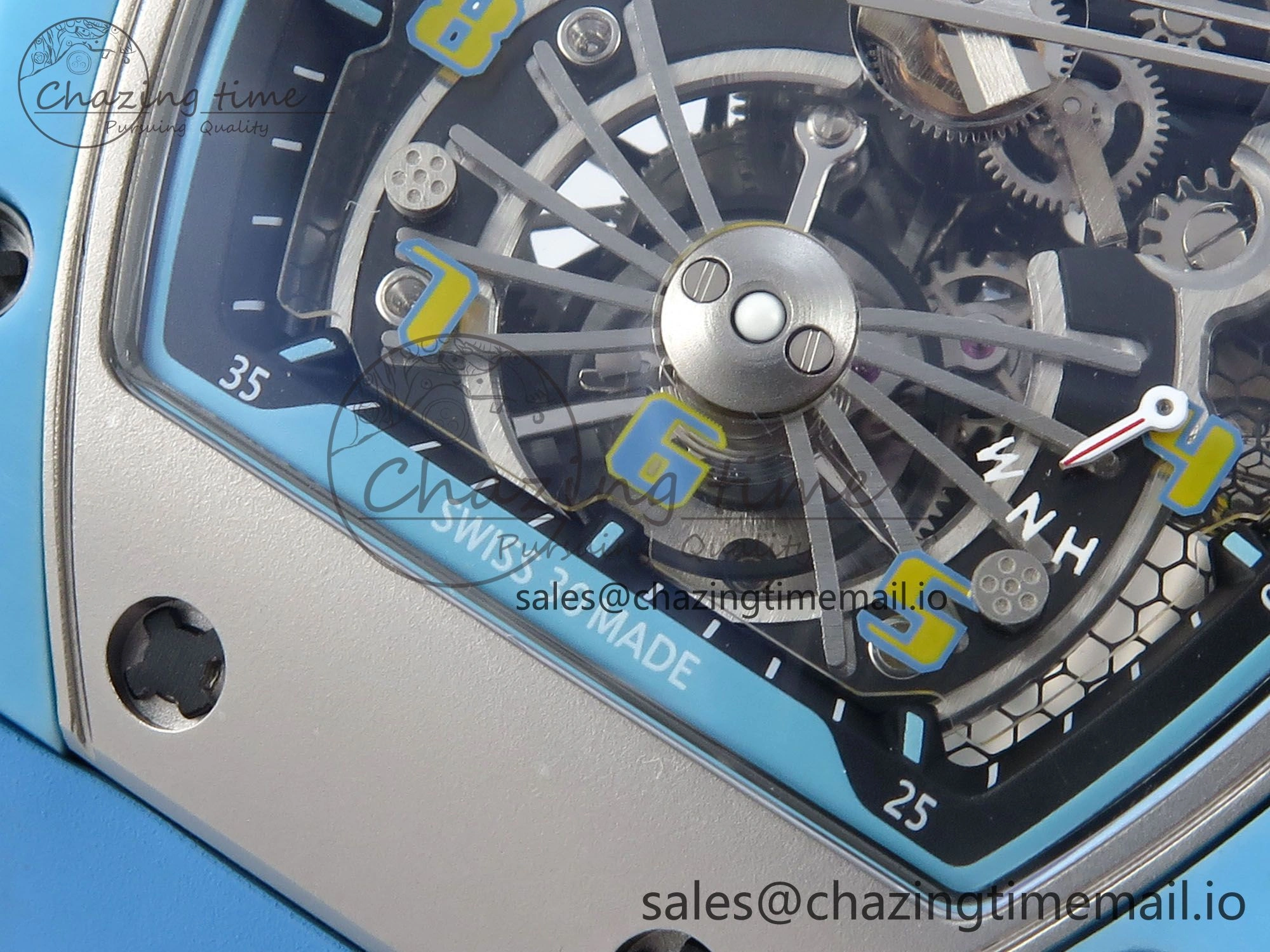 RM021 Tourbillon Blue Quartz Fiber Black Carbon RMF Best Edition on Blue Rubber Strap