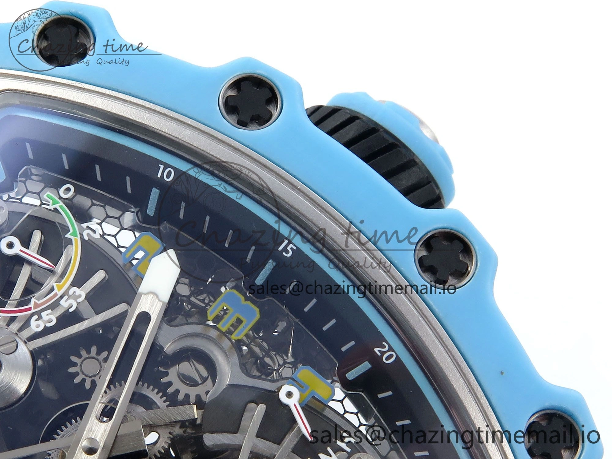 RM021 Tourbillon Blue Quartz Fiber Black Carbon RMF Best Edition on Blue Rubber Strap