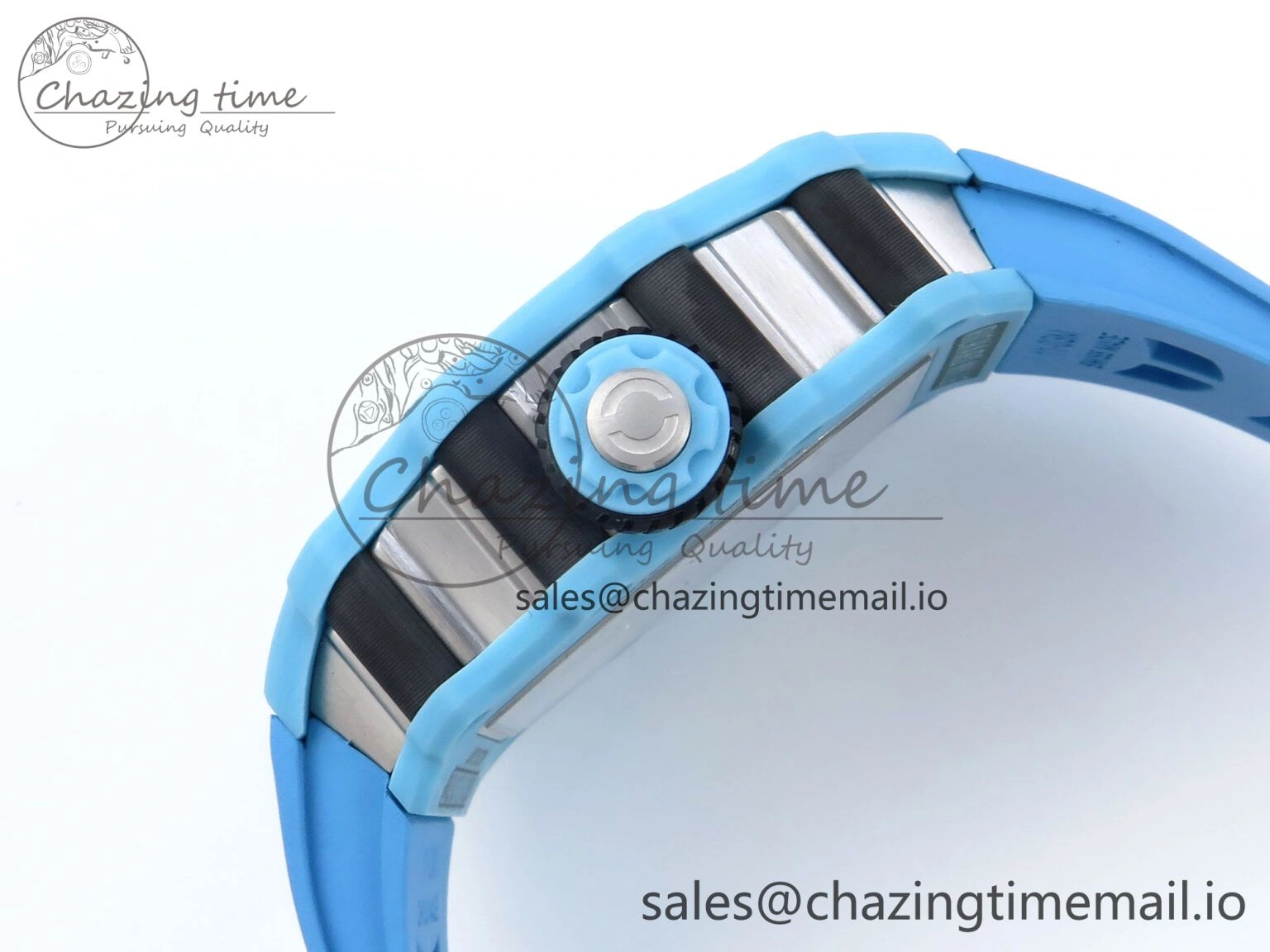 RM021 Tourbillon Blue Quartz Fiber Black Carbon RMF Best Edition on Blue Rubber Strap