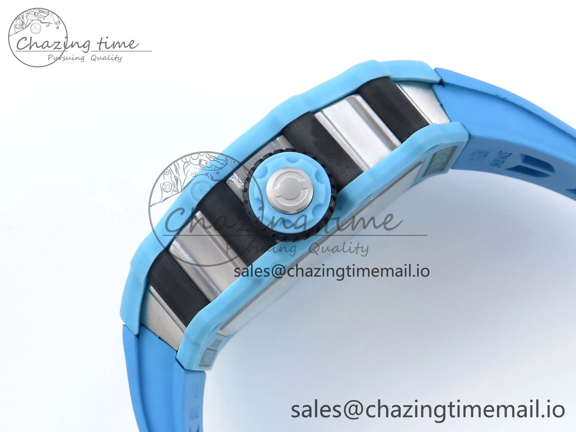 RM021 Tourbillon Blue Quartz Fiber Black Carbon RMF Best Edition on Blue Rubber Strap