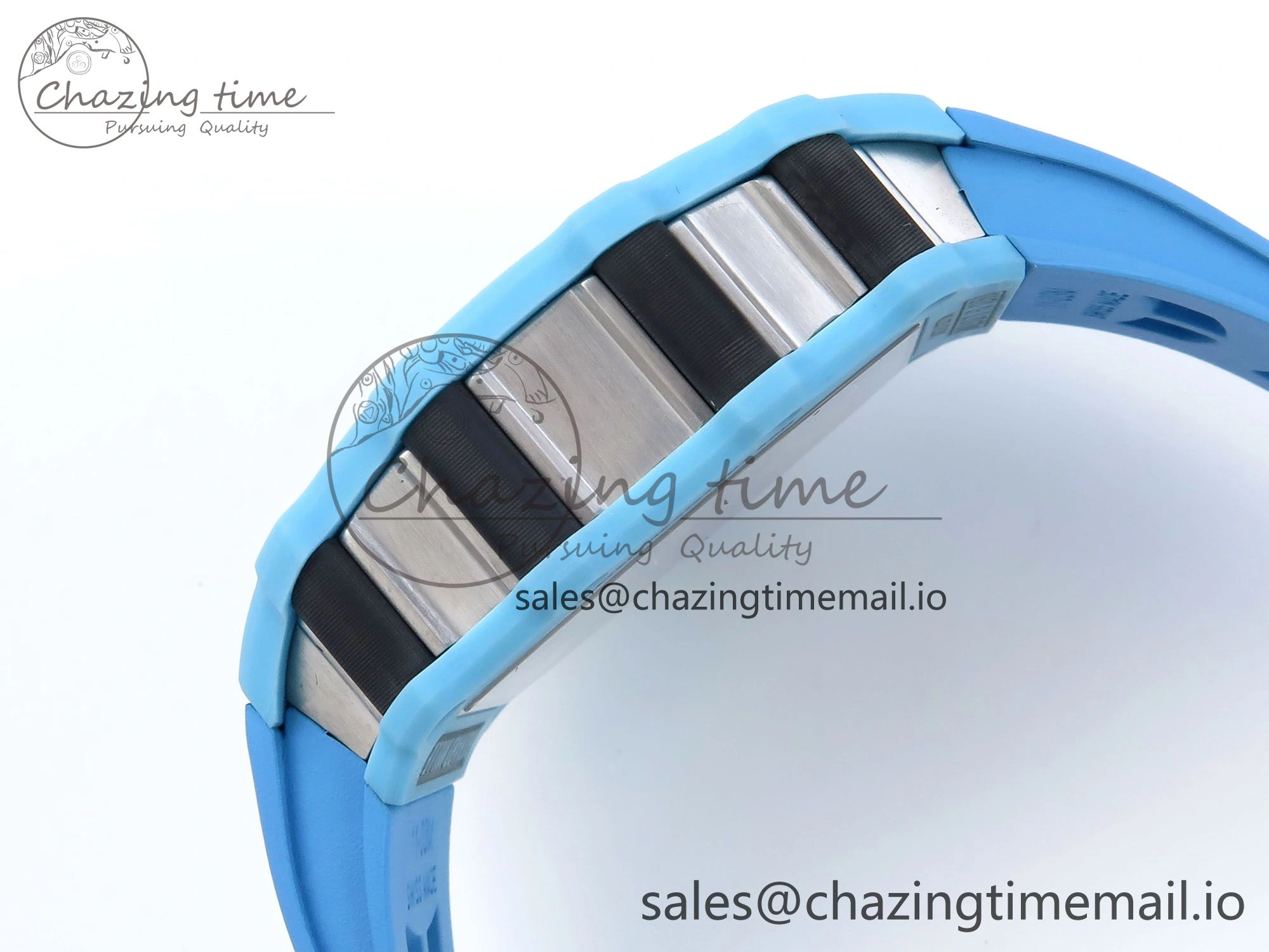 RM021 Tourbillon Blue Quartz Fiber Black Carbon RMF Best Edition on Blue Rubber Strap