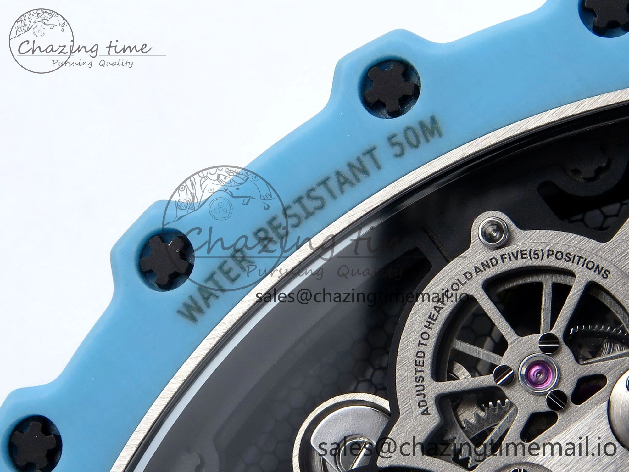 RM021 Tourbillon Blue Quartz Fiber Black Carbon RMF Best Edition on Blue Rubber Strap