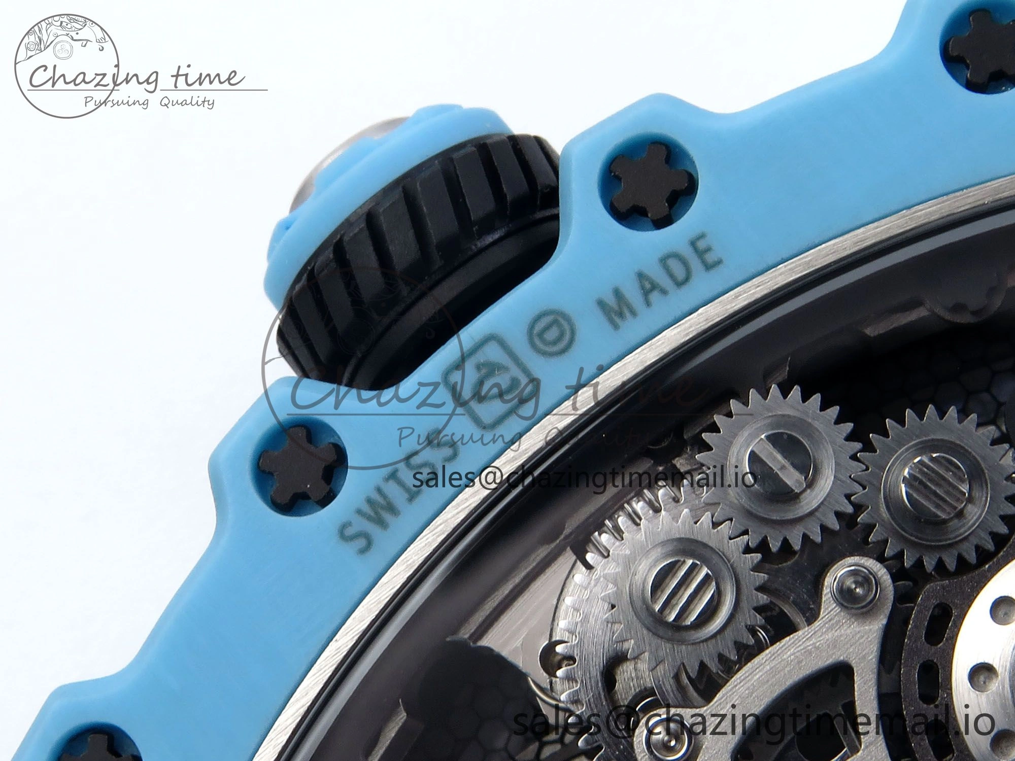 RM021 Tourbillon Blue Quartz Fiber Black Carbon RMF Best Edition on Blue Rubber Strap