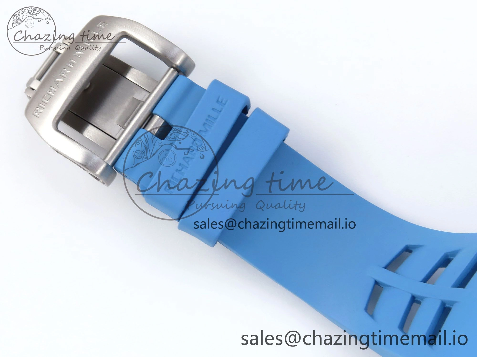 RM021 Tourbillon Blue Quartz Fiber Black Carbon RMF Best Edition on Blue Rubber Strap