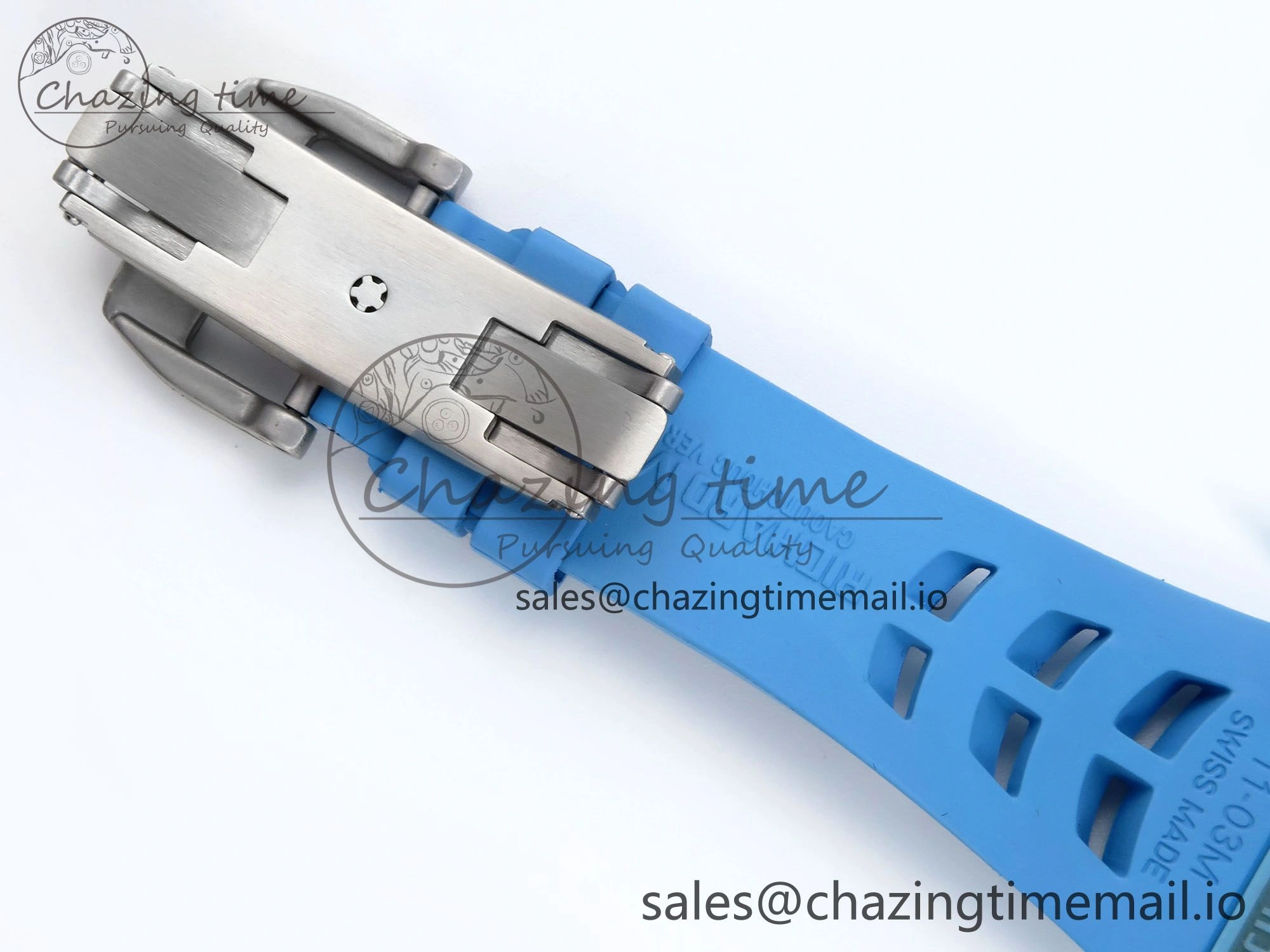 RM021 Tourbillon Blue Quartz Fiber Black Carbon RMF Best Edition on Blue Rubber Strap