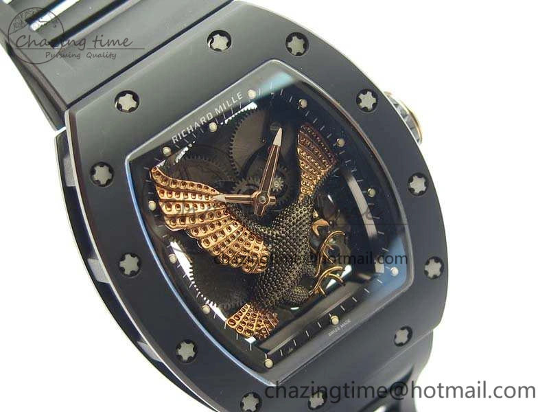 RM023 Ceramic Case KVF Best Edition Eagle Skeleton Dial RG Crown On Rubber Strap MIYOTA8215