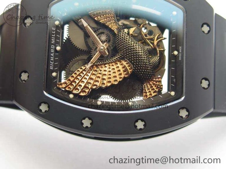 RM023 Ceramic Case KVF Best Edition Eagle Skeleton Dial RG Crown On Rubber Strap MIYOTA8215
