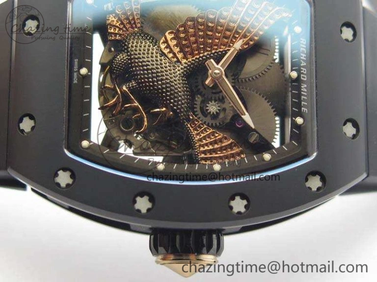 RM023 Ceramic Case KVF Best Edition Eagle Skeleton Dial RG Crown On Rubber Strap MIYOTA8215