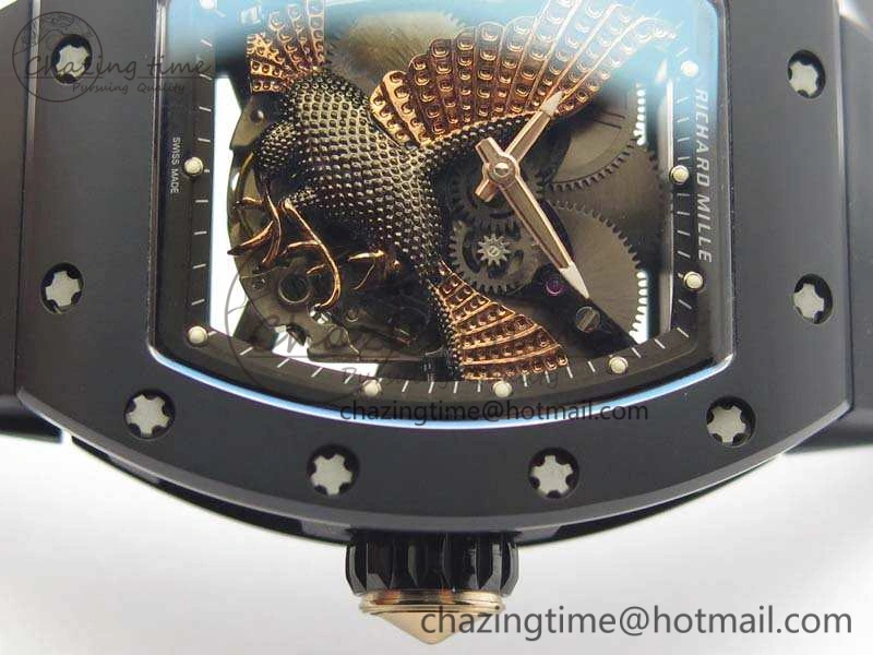 RM023 Ceramic Case KVF Best Edition Eagle Skeleton Dial RG Crown On Rubber Strap MIYOTA8215
