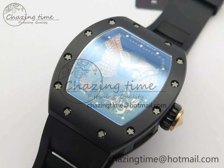 RM023 Ceramic Case KVF Best Edition Eagle Skeleton Dial RG Crown On Rubber Strap MIYOTA8215