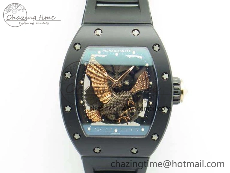 RM023 Ceramic Case KVF Best Edition Eagle Skeleton Dial RG Crown On Rubber Strap MIYOTA8215