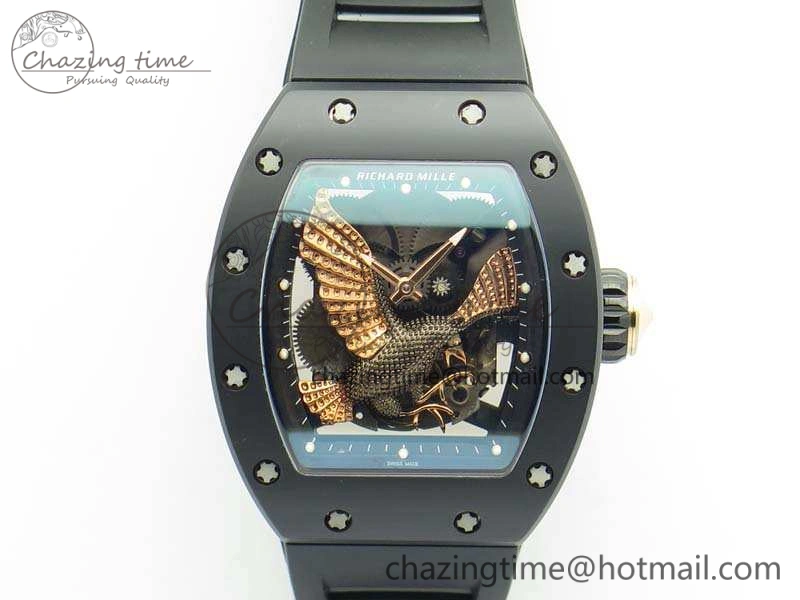 RM023 Ceramic Case KVF Best Edition Eagle Skeleton Dial RG Crown On Rubber Strap MIYOTA8215
