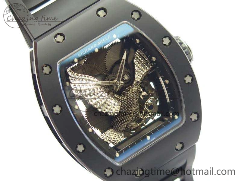 RM023 Ceramic Case KVF Best Edition Eagle Skeleton Dial SS Crown On Rubber Strap MIYOTA8215