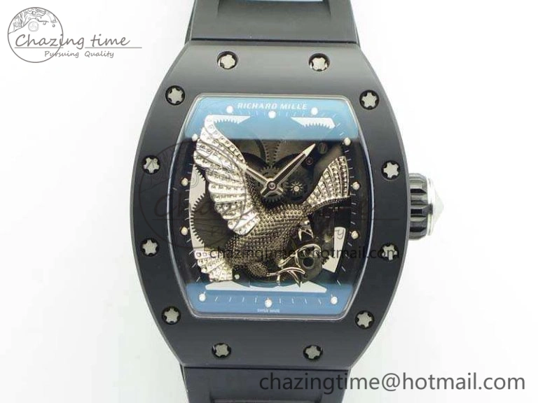 RM023 Ceramic Case KVF Best Edition Eagle Skeleton Dial SS Crown On Rubber Strap MIYOTA8215