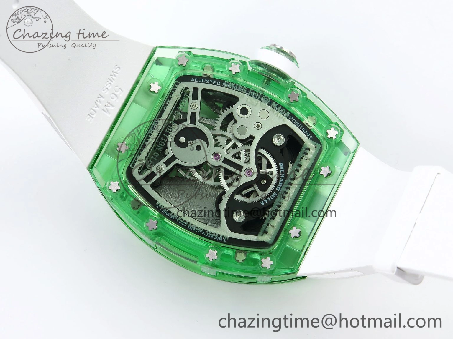RM026 Green Transparent Tourbillon RM Best Edition Panda Skeleton Dial on Rubber Strap
