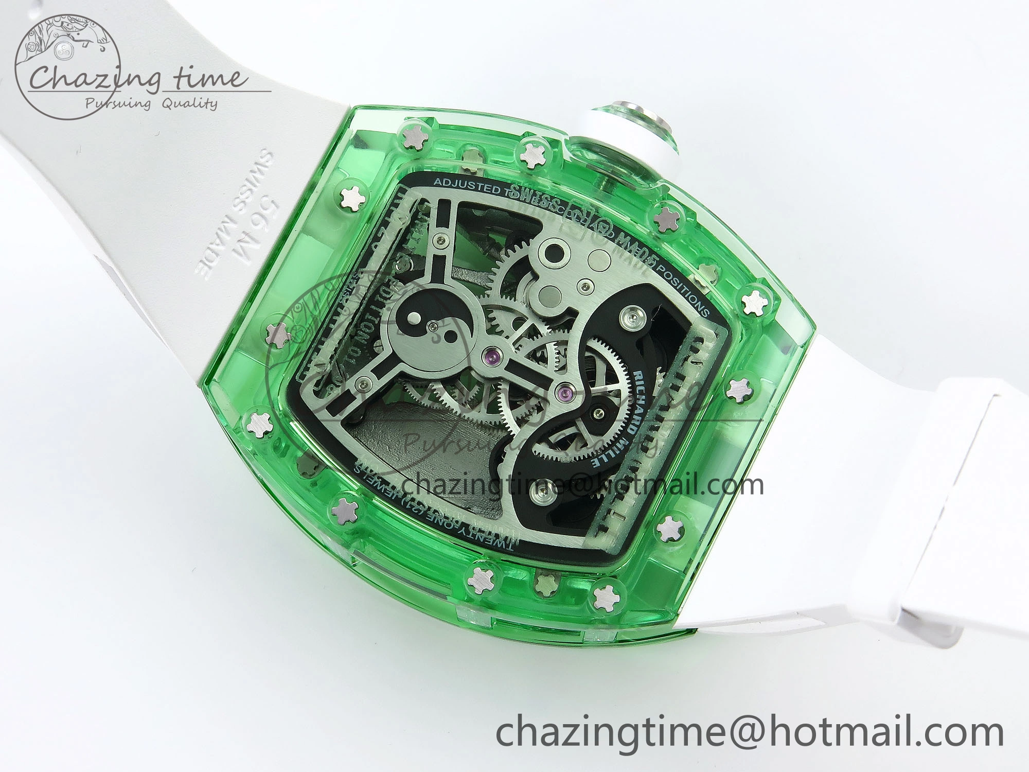 RM026 Green Transparent Tourbillon RM Best Edition Panda Skeleton Dial on Rubber Strap