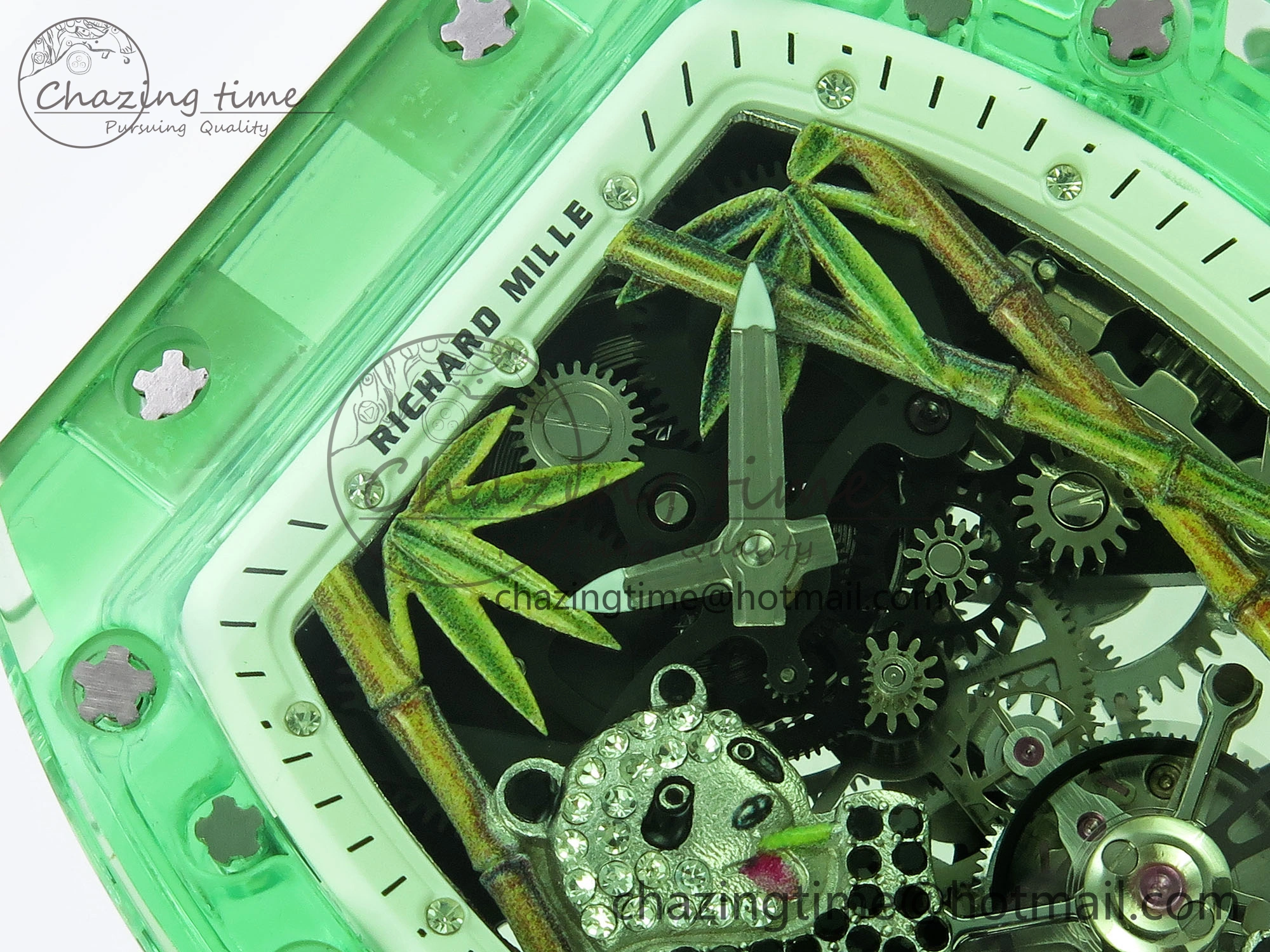 RM026 Green Transparent Tourbillon RM Best Edition Panda Skeleton Dial on Rubber Strap