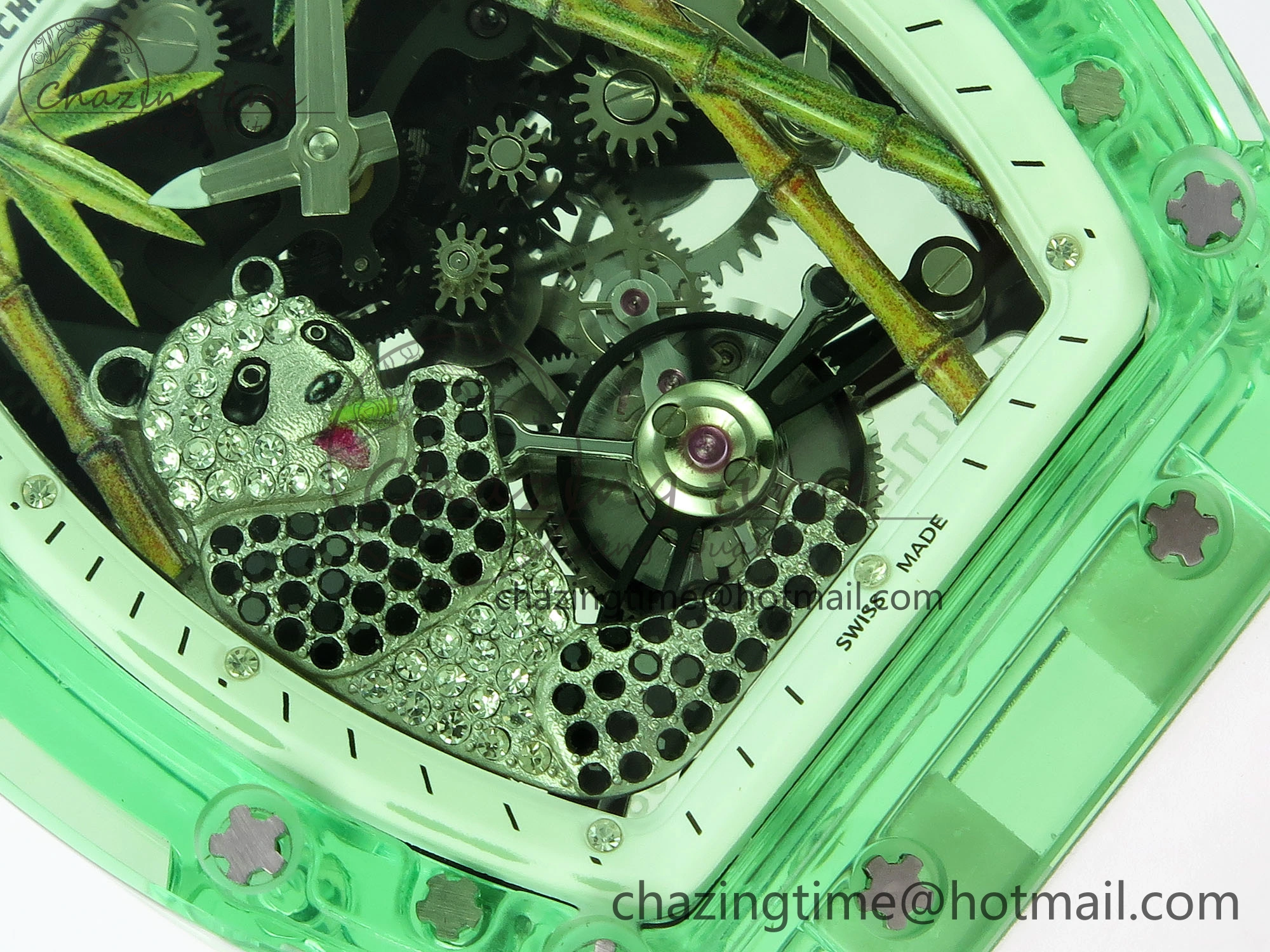RM026 Green Transparent Tourbillon RM Best Edition Panda Skeleton Dial on Rubber Strap