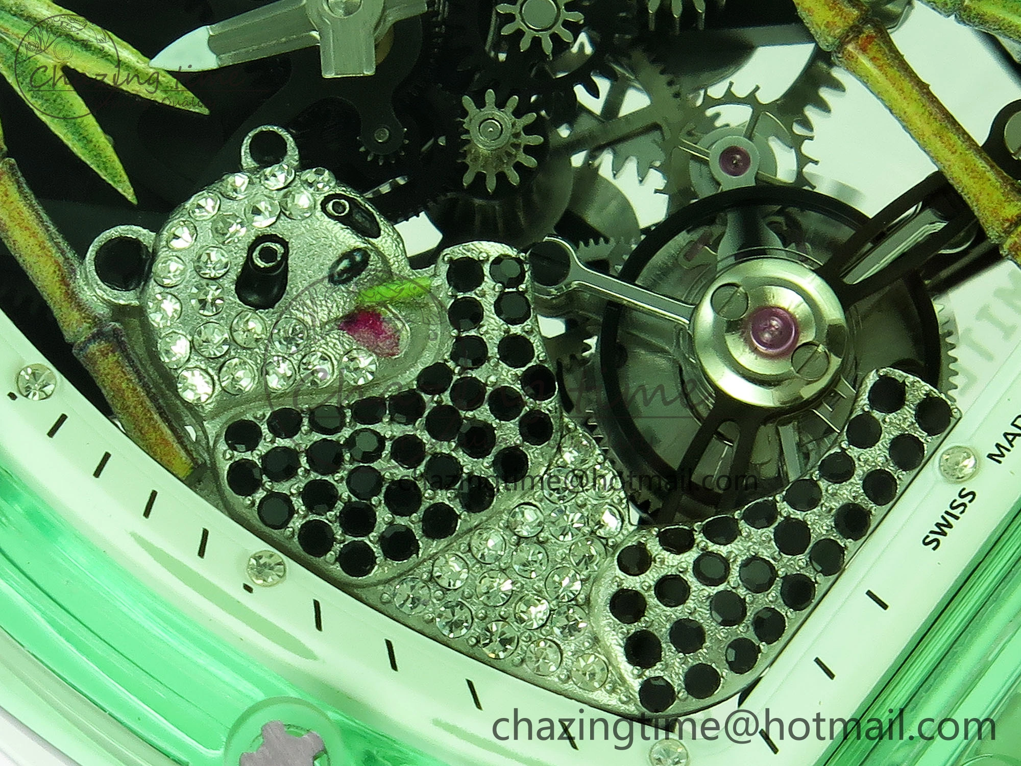 RM026 Green Transparent Tourbillon RM Best Edition Panda Skeleton Dial on Rubber Strap
