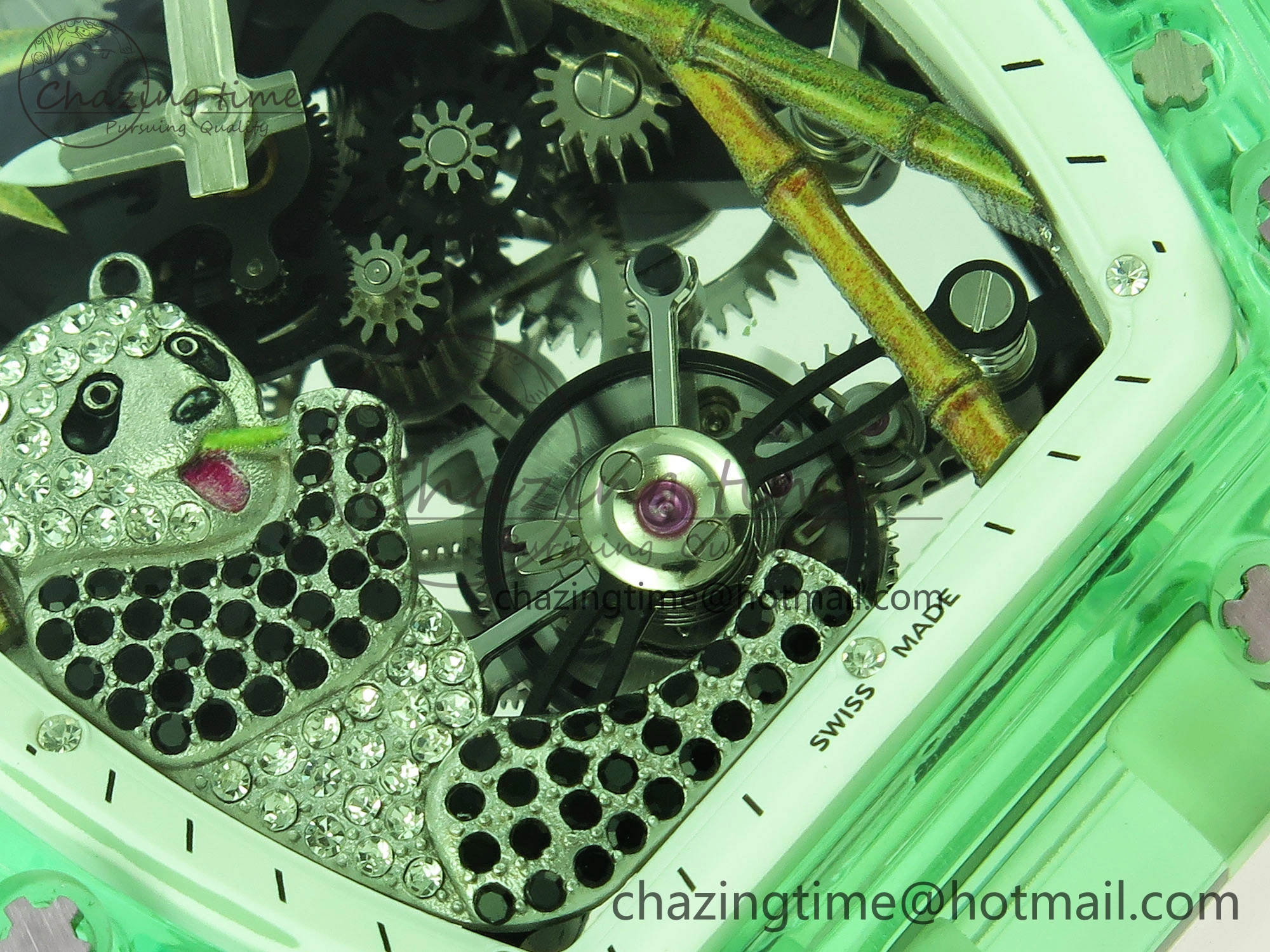 RM026 Green Transparent Tourbillon RM Best Edition Panda Skeleton Dial on Translucent Rubber Strap