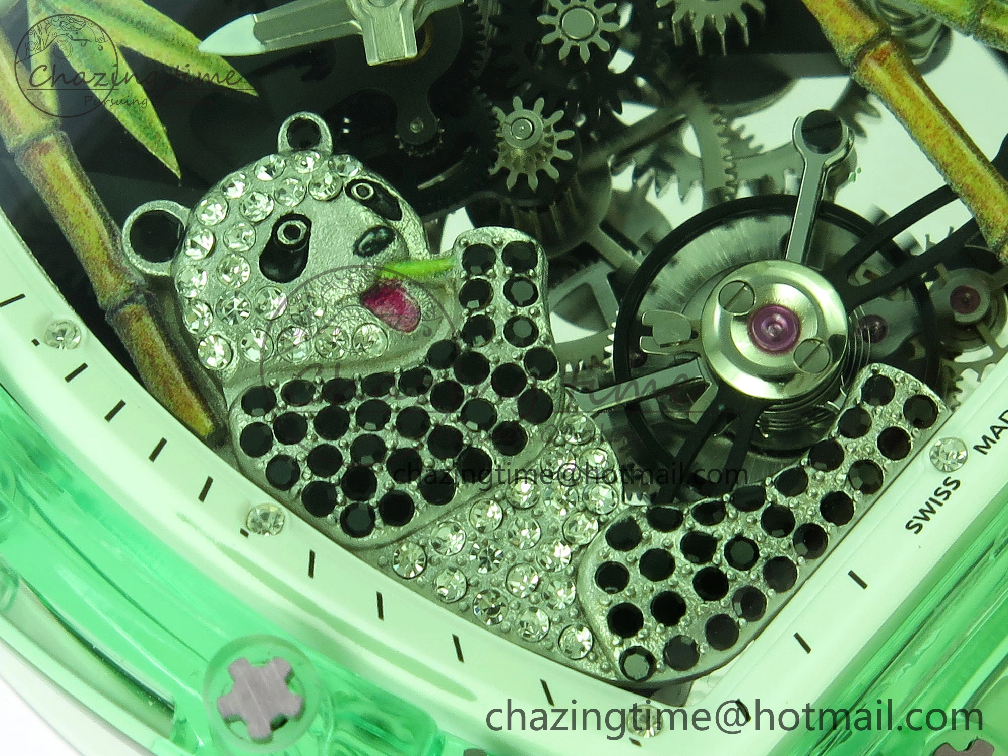 RM026 Green Transparent Tourbillon RM Best Edition Panda Skeleton Dial on Translucent Rubber Strap
