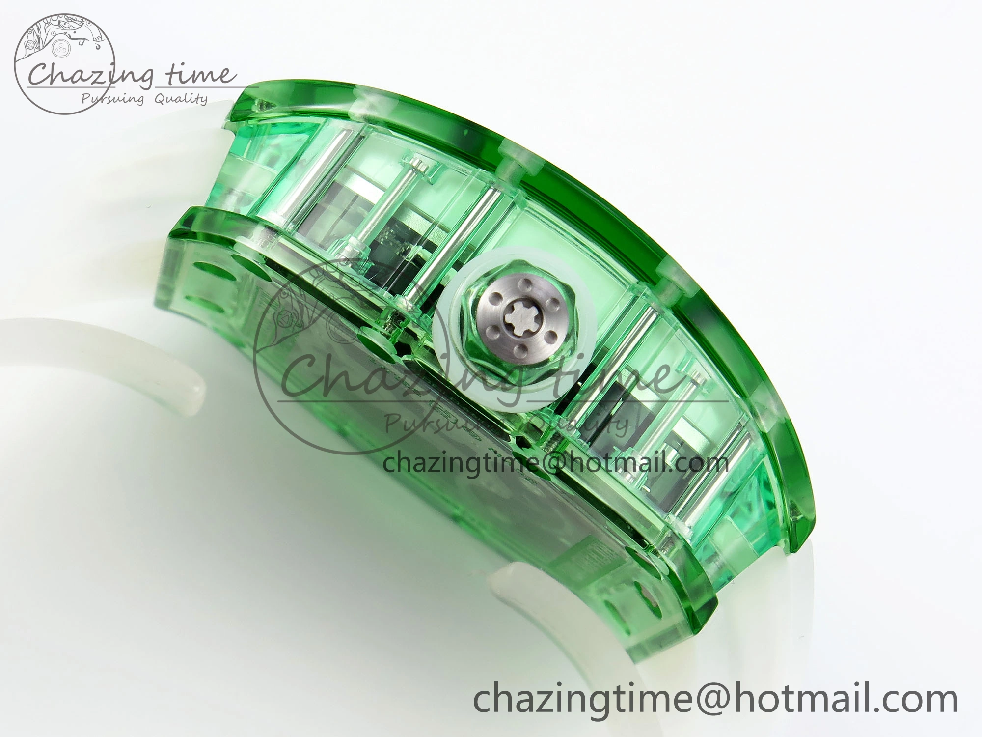 RM026 Green Transparent Tourbillon RM Best Edition Panda Skeleton Dial on Translucent Rubber Strap