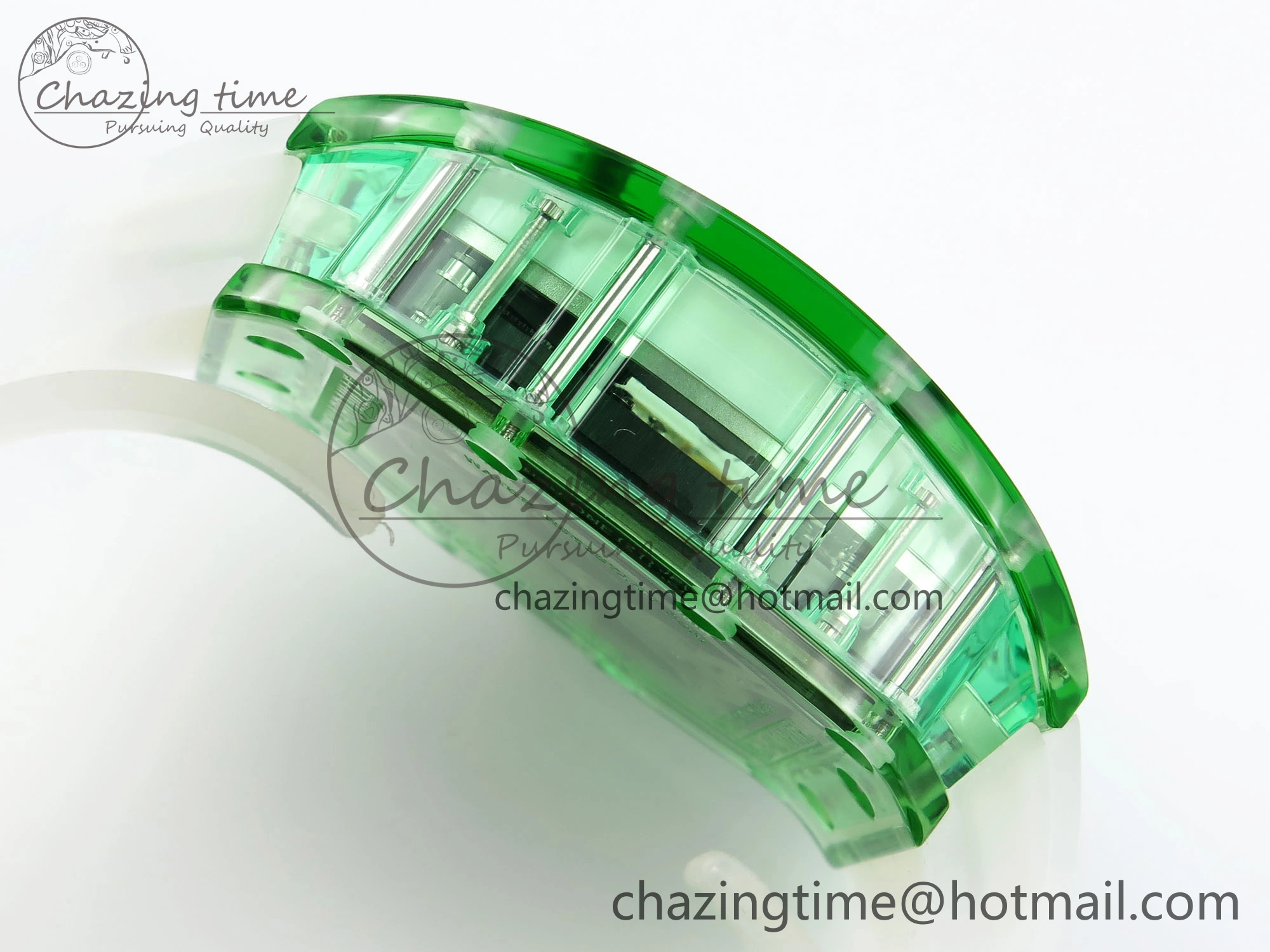 RM026 Green Transparent Tourbillon RM Best Edition Panda Skeleton Dial on Translucent Rubber Strap