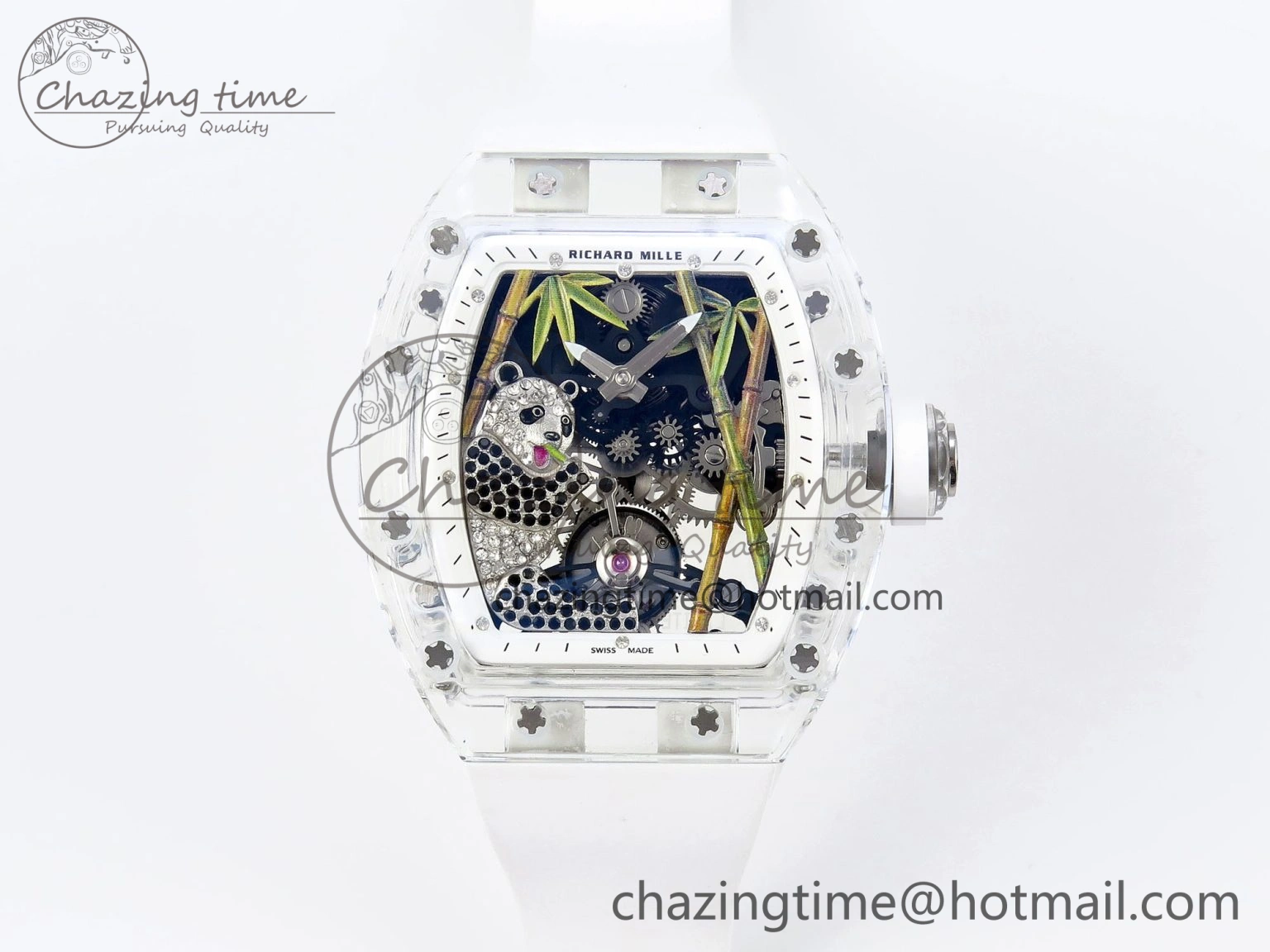 RM026 Transparent Tourbillon RM Best Edition Panda Skeleton Dial on Rubber Strap