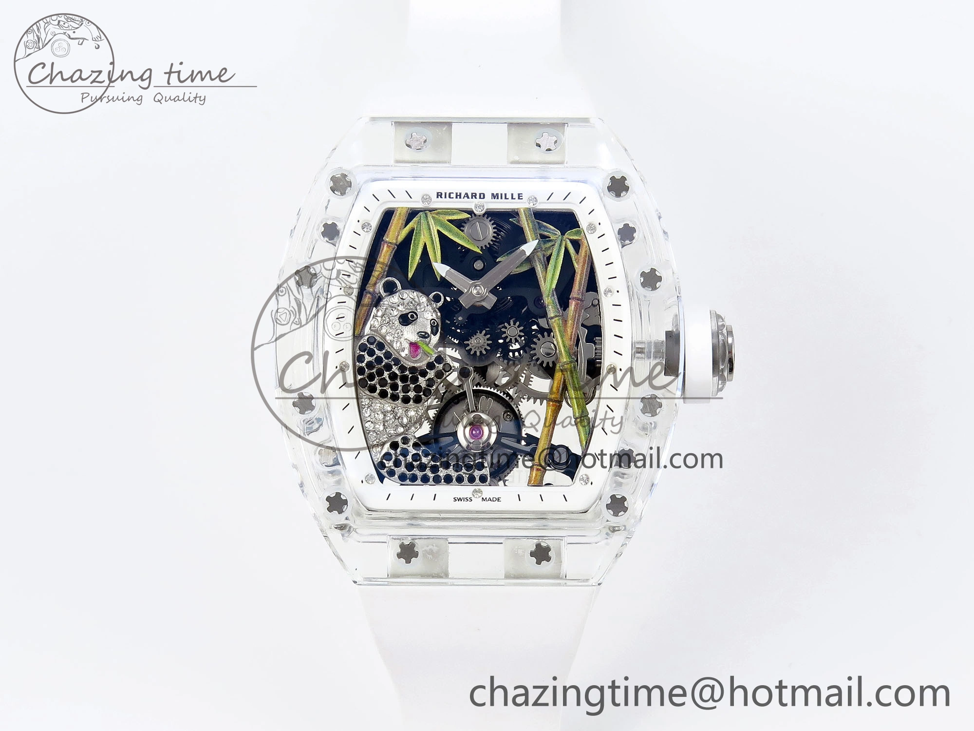 RM026 Transparent Tourbillon RM Best Edition Panda Skeleton Dial on Rubber Strap