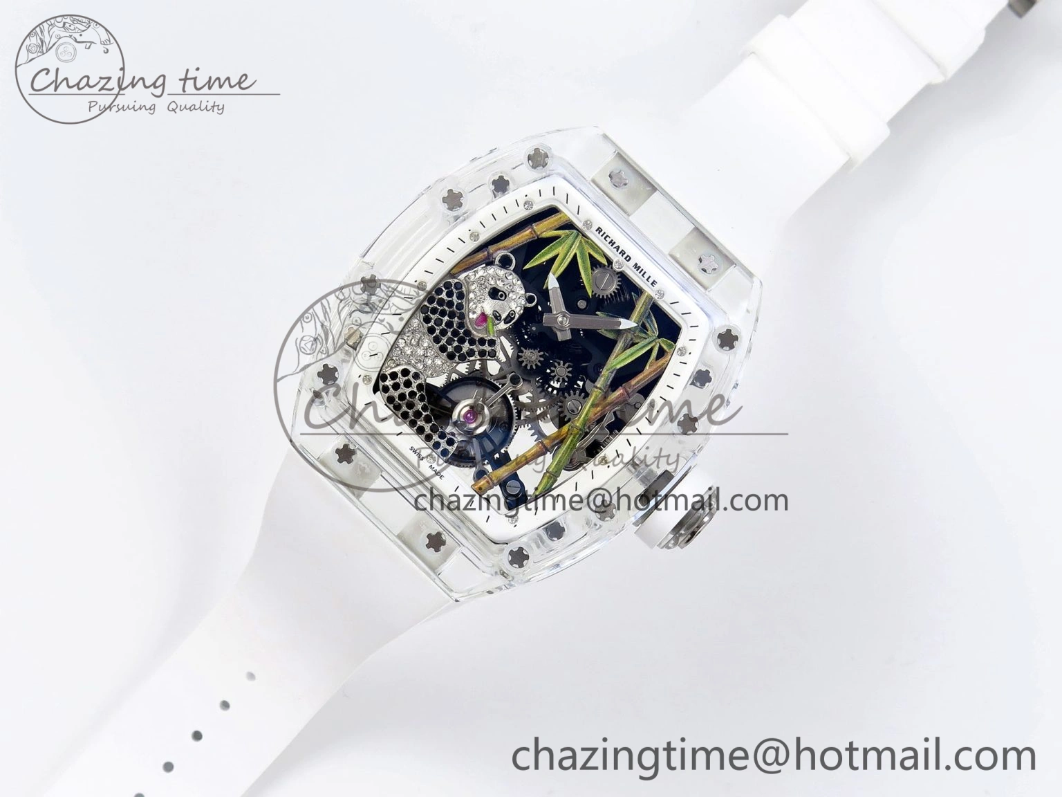 RM026 Transparent Tourbillon RM Best Edition Panda Skeleton Dial on Rubber Strap