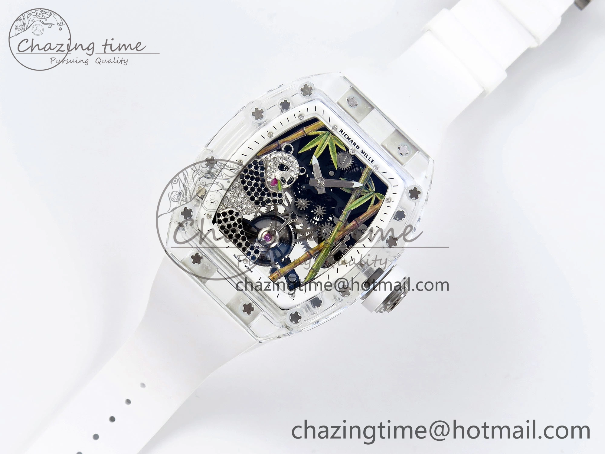 RM026 Transparent Tourbillon RM Best Edition Panda Skeleton Dial on Rubber Strap