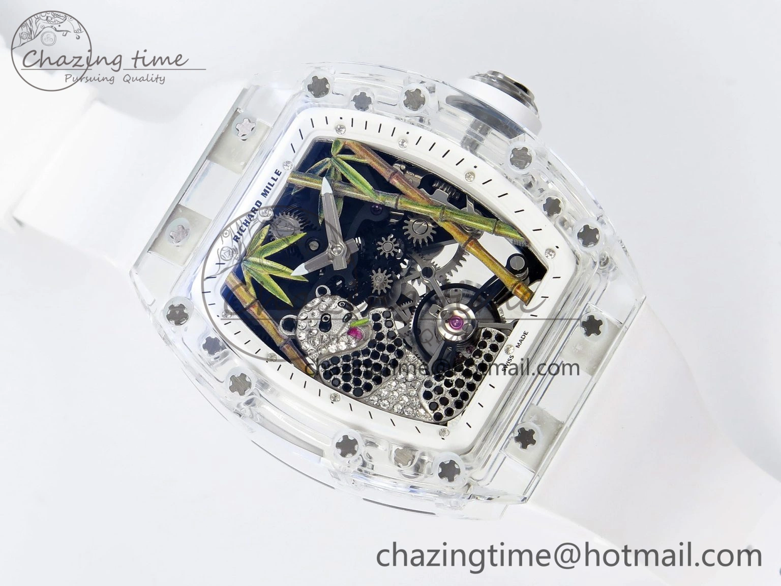 RM026 Transparent Tourbillon RM Best Edition Panda Skeleton Dial on Rubber Strap