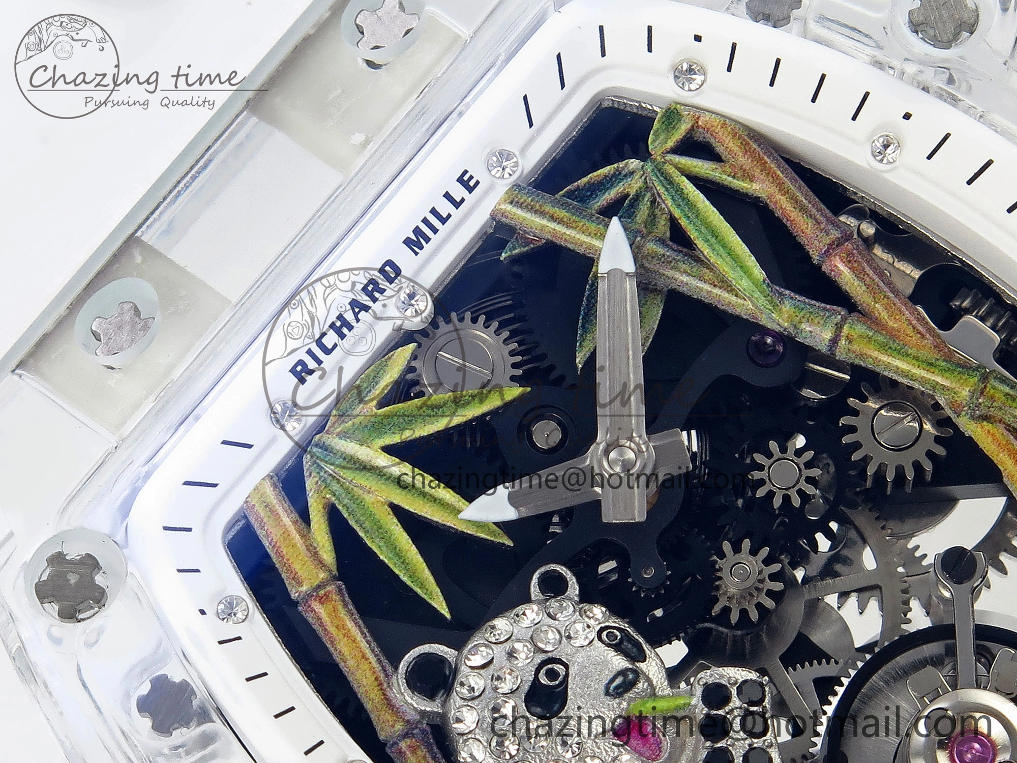 RM026 Transparent Tourbillon RM Best Edition Panda Skeleton Dial on Rubber Strap