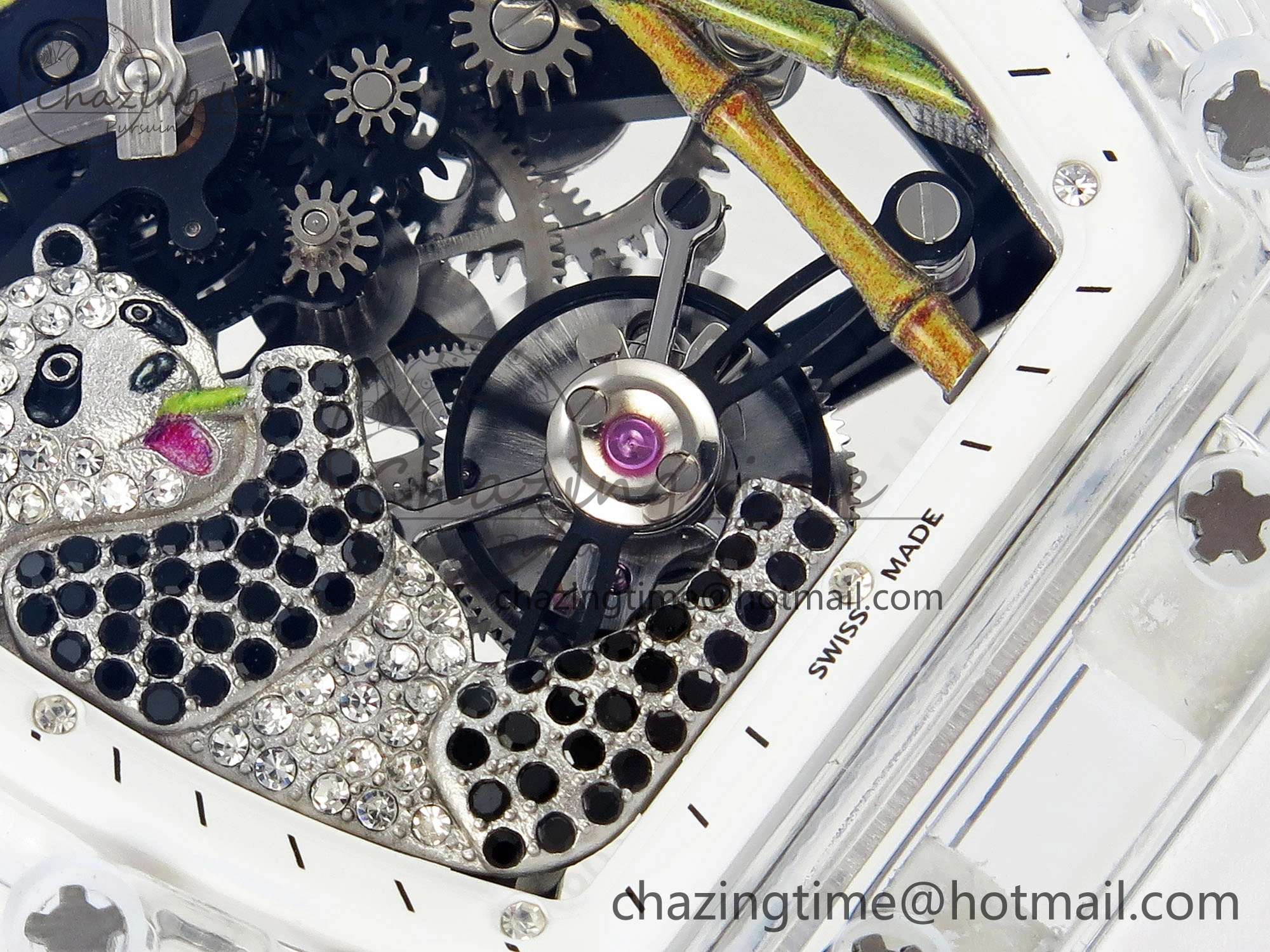 RM026 Transparent Tourbillon RM Best Edition Panda Skeleton Dial on Rubber Strap
