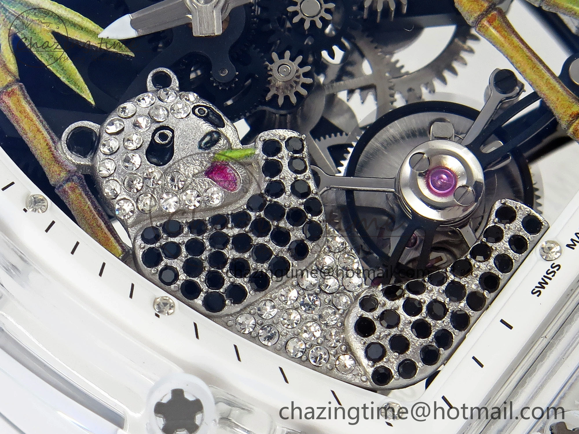 RM026 Transparent Tourbillon RM Best Edition Panda Skeleton Dial on Rubber Strap
