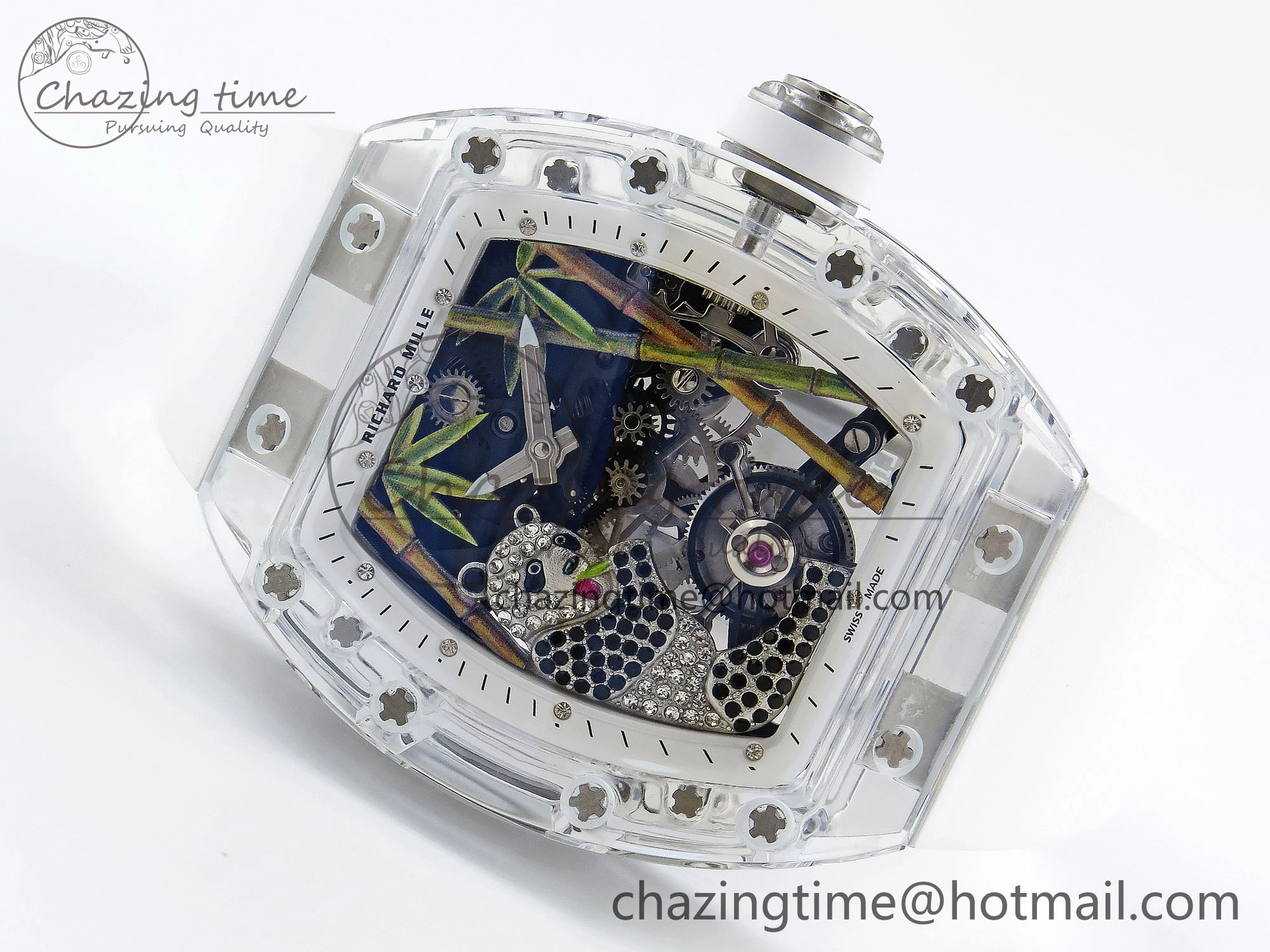 RM026 Transparent Tourbillon RM Best Edition Panda Skeleton Dial on Rubber Strap