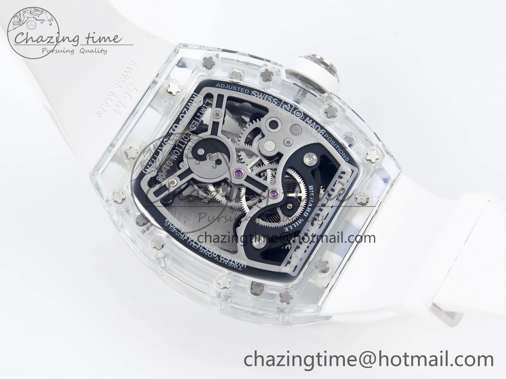 RM026 Transparent Tourbillon RM Best Edition Panda Skeleton Dial on Rubber Strap