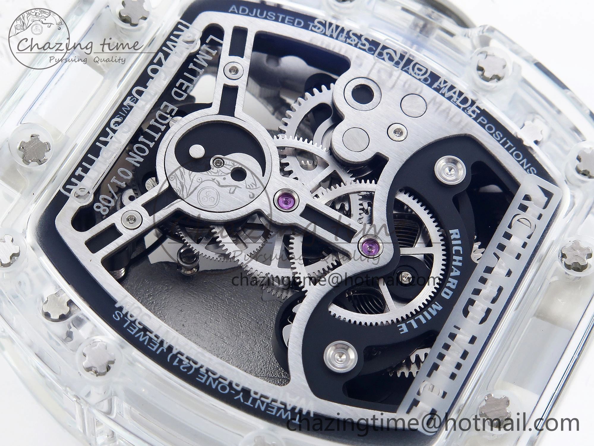 RM026 Transparent Tourbillon RM Best Edition Panda Skeleton Dial on Rubber Strap