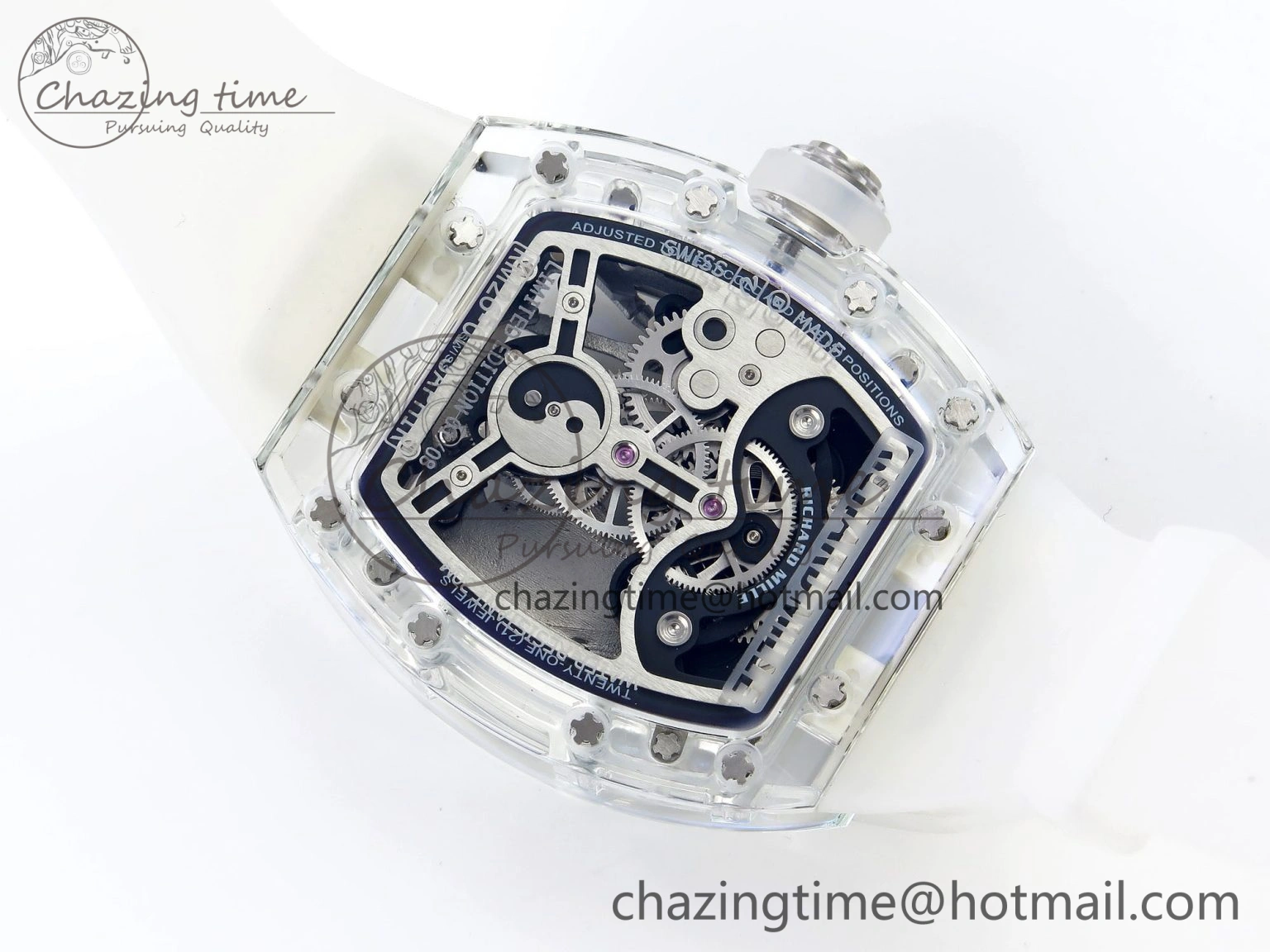 RM026 Transparent Tourbillon RM Best Edition Panda Skeleton Dial on Translucent Rubber Strap