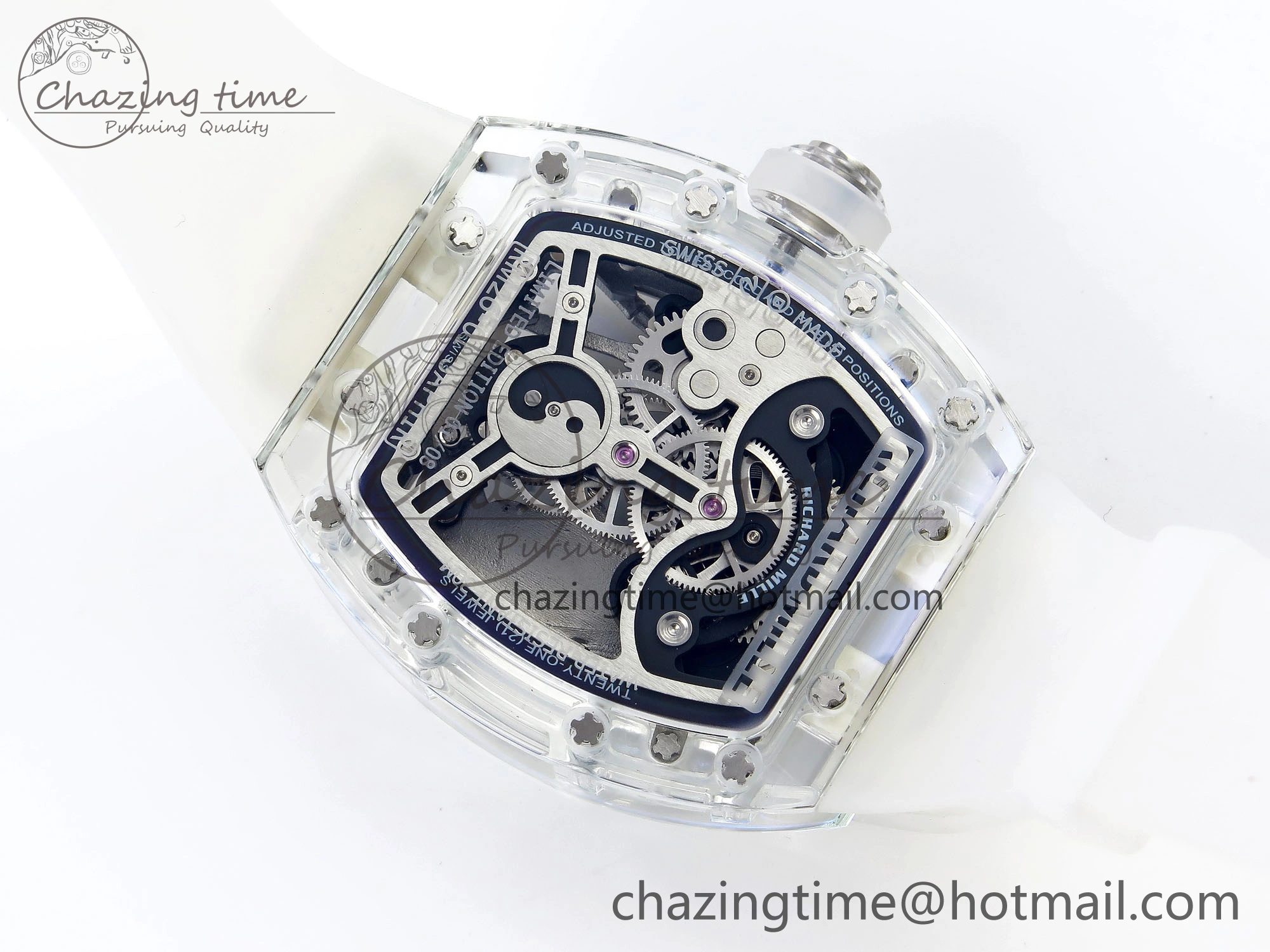 RM026 Transparent Tourbillon RM Best Edition Panda Skeleton Dial on Translucent Rubber Strap