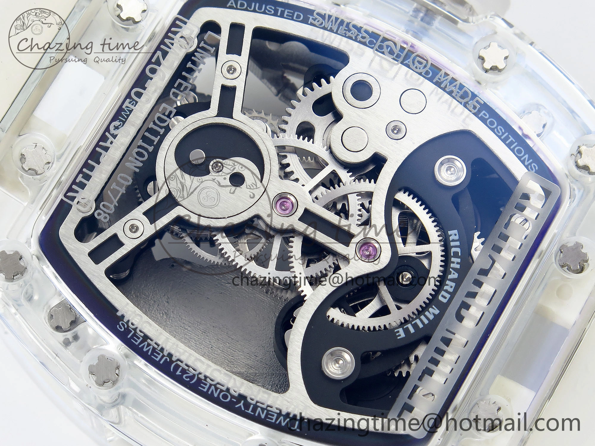 RM026 Transparent Tourbillon RM Best Edition Panda Skeleton Dial on Translucent Rubber Strap