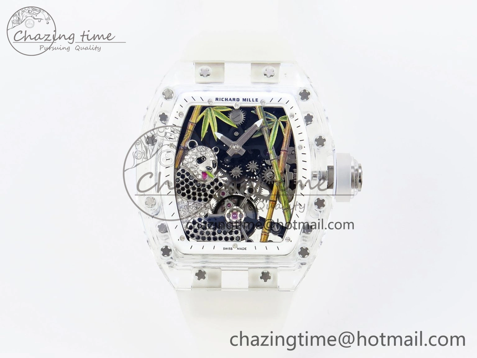 RM026 Transparent Tourbillon RM Best Edition Panda Skeleton Dial on Translucent Rubber Strap